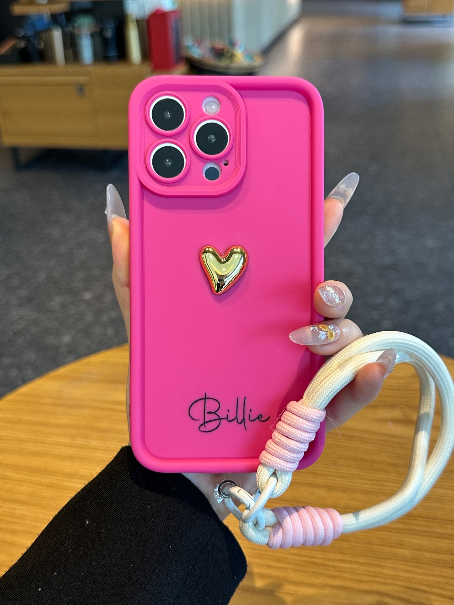 Your Name Signature Series: Fashionable 3D Golden Heart Personalized Phone Case