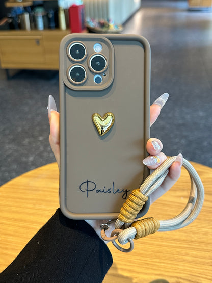 Your Name Signature Series: Fashionable 3D Golden Heart Personalized Phone Case