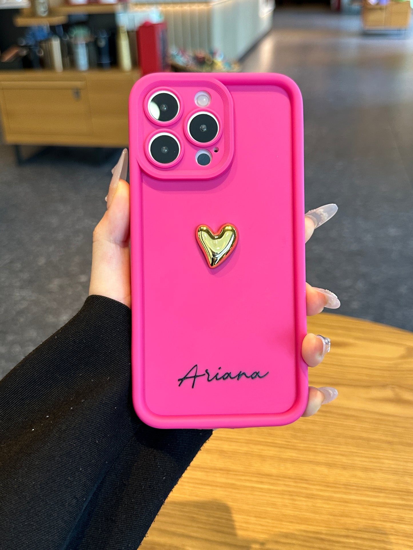 Your Name Signature Series: Fashionable 3D Golden Heart Personalized Phone Case