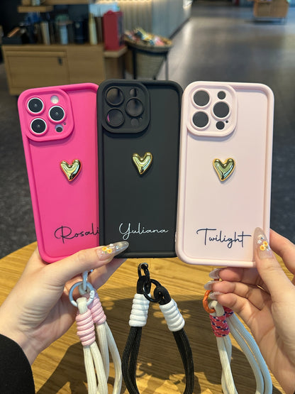 Your Name Signature Series: Fashionable 3D Gold Heart Personalized Phone Case