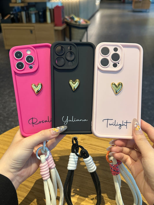 Your Name Signature Series: Fashionable 3D Gold Heart Personalized Phone Case
