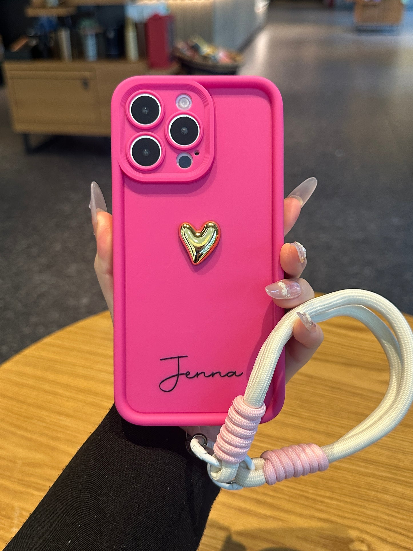 Your Name Signature Series: Fashionable 3D Gold Heart Personalized Phone Case
