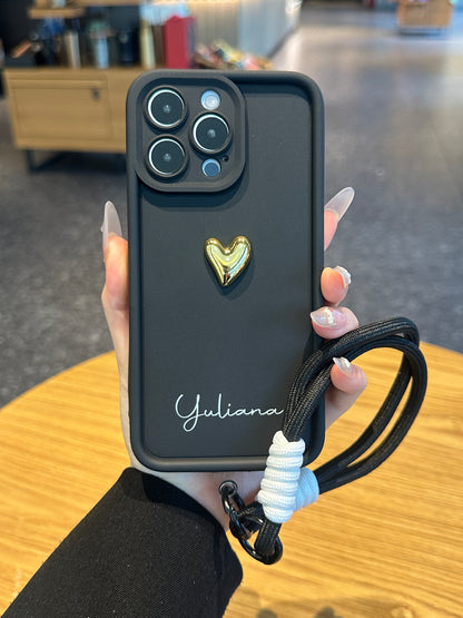 Your Name Signature Series: Fashionable 3D Gold Heart Personalized Phone Case